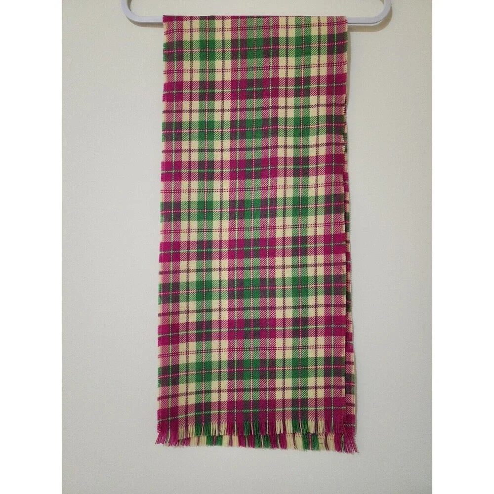 100% Lambswool Plaid Scarf Green Yellow Magenta USA Scarfs by Day of the Unicorn